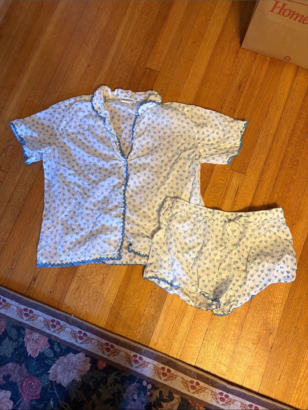 Mark & Graham White Pajama Set with Blue Heart Print